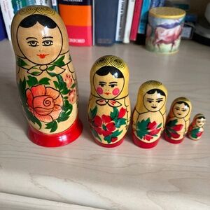 Gorgeous set of five Russian nesting Dolls. Rare nesting - made in Russia